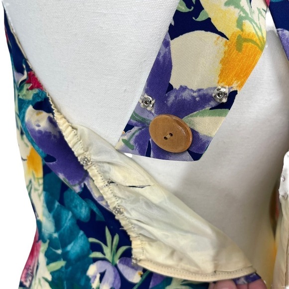 Vintage Maggy London Silk Mini Dress Hawaiian Tropical Floral Colorful 8 Petite - Picture 8 of 12